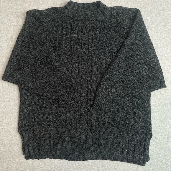 VTG Victoria Jone Sweater Womens Plus 3X Mock Neck Charcoal Chunky Cable Knit - Picture 1 of 8